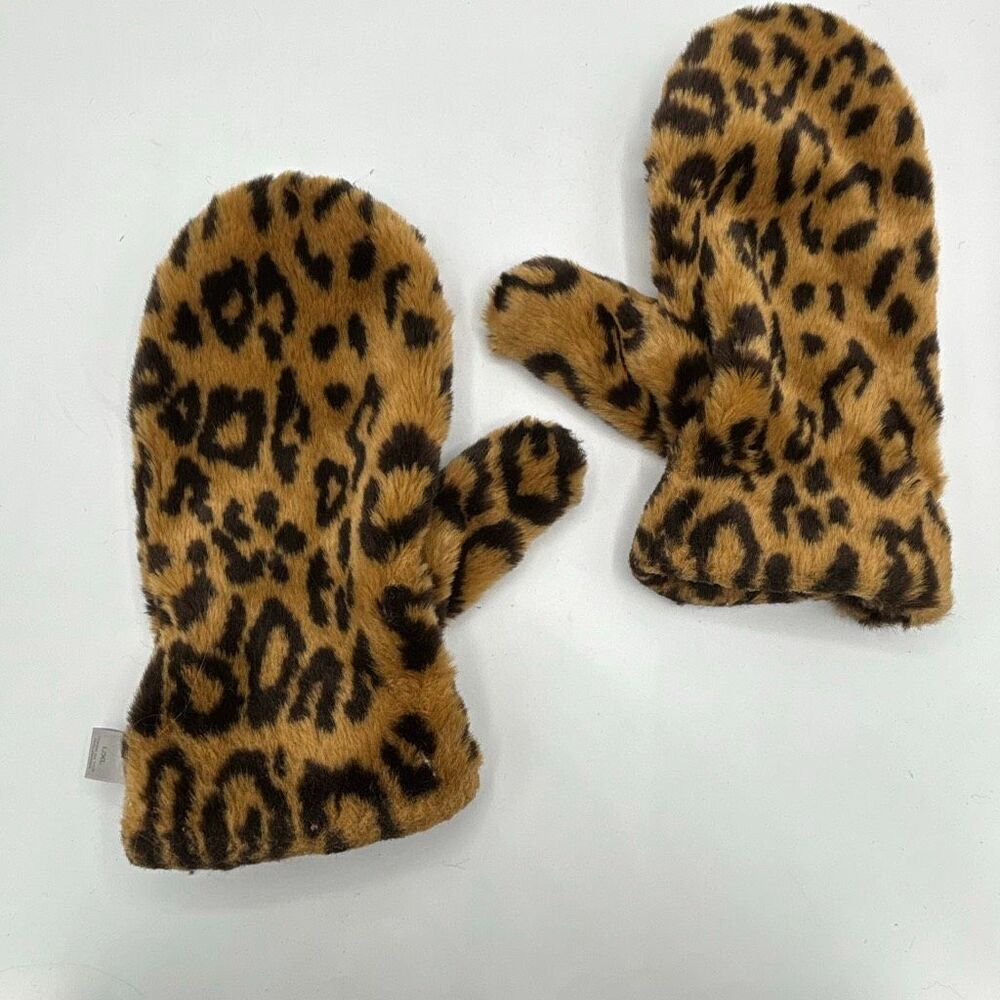 Nine & Company Women's Size L/XL Leopard Print Acrylic Faux Fur Mittens Gloves